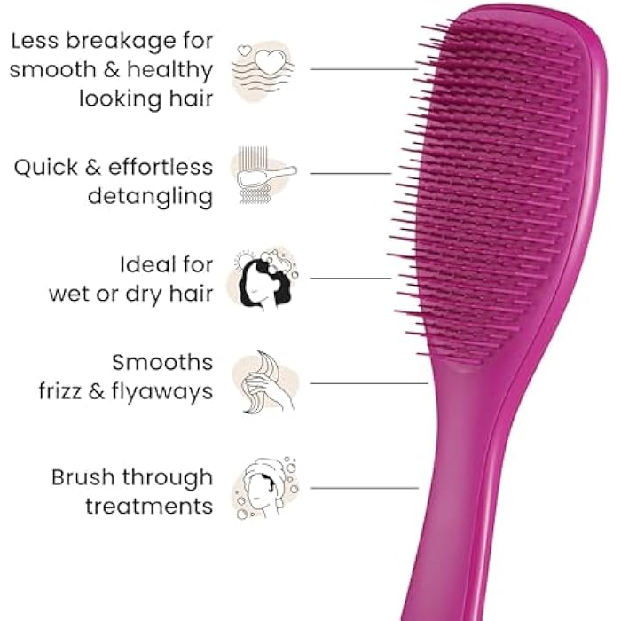 Tangle Teezer Ultimate Detangler Hairbrush for Wet & Dry Hair, Eliminates Knots & Reduces Breakage for All Hair Types, Electric Raspberry - Image 4